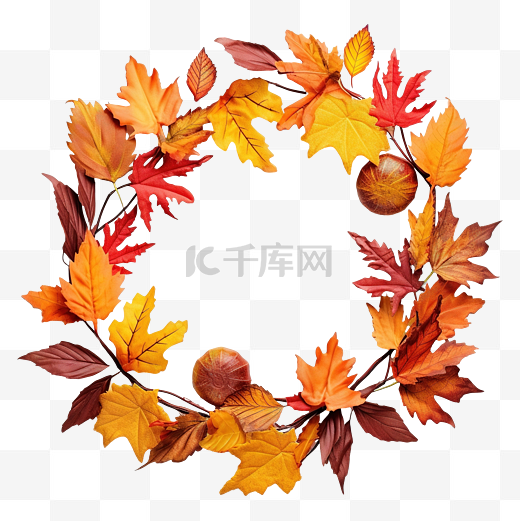 色彩缤纷的秋叶制成的感恩节快乐花环图片