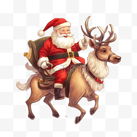 圣诞快乐圣诞老人驯鹿享受矢量图图片