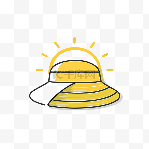 黄色太阳帽和阳光轮廓图 向量图片