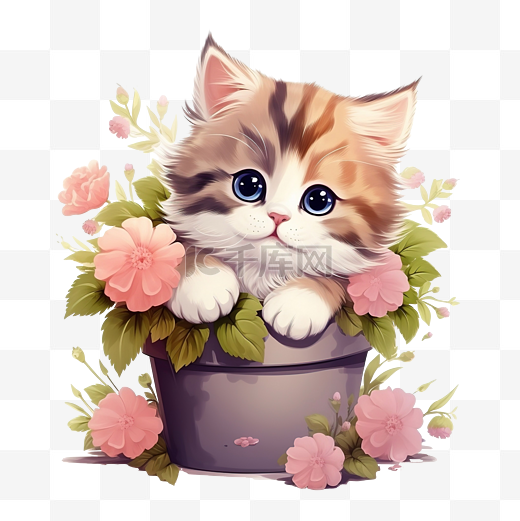 花 kitty 盆栽 小猫 宠物 可爱的猫图片