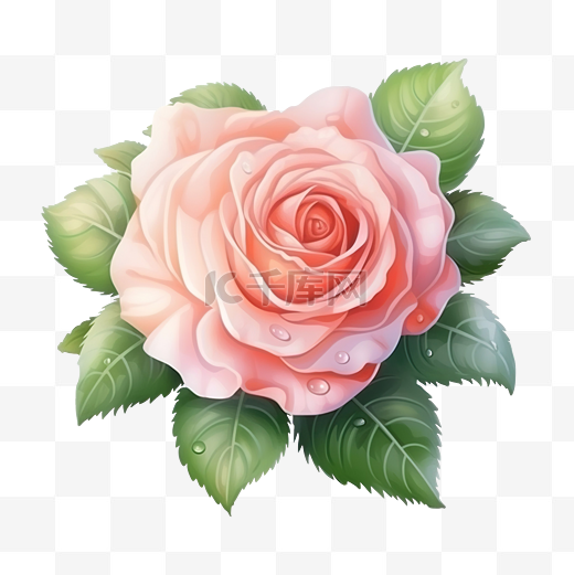 粉红玫瑰与绿叶矢量 pro图片