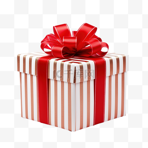 用红白丝带包裹在盒子里的圣诞礼物图片