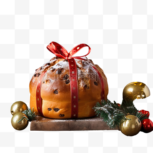 质朴木桌上的传统意大利节日糕点和圣诞装饰品图片