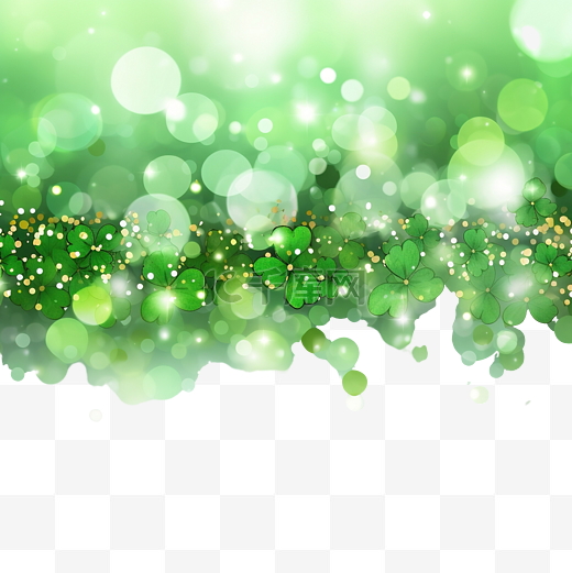 圣帕特里克节绿色三叶草模糊散景网页大小抽象背景图片