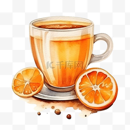 水彩橙色浓缩咖啡图片