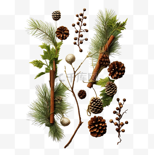 圣诞节的准备和组成针叶树枝与天然材料制成的装饰品图片