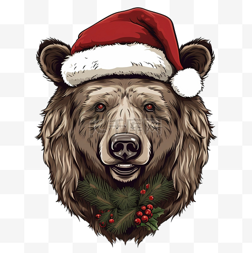 熊头戴着鹿角圣诞节矢量图图片