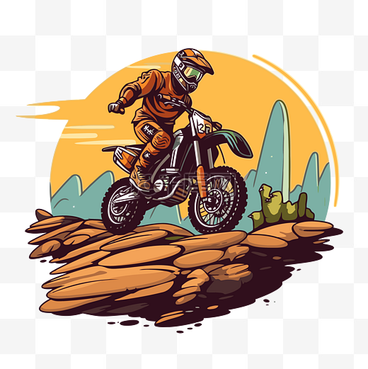 沙漠卡通越野车骑手的摩托车越野赛剪贴画 向量图片