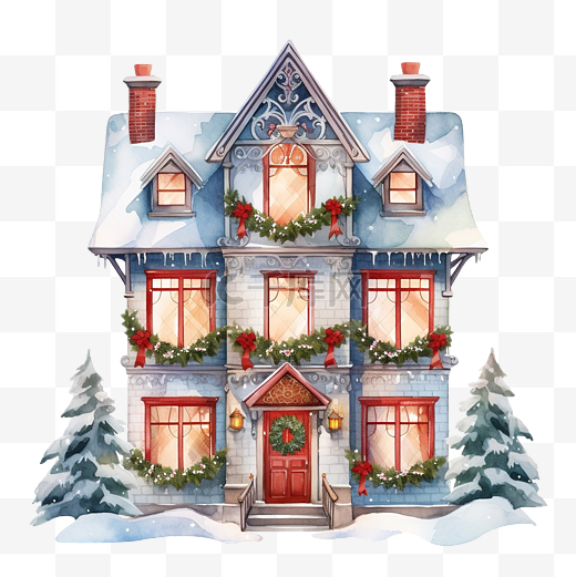 为圣诞节装饰的可爱时尚的欧洲房子图片