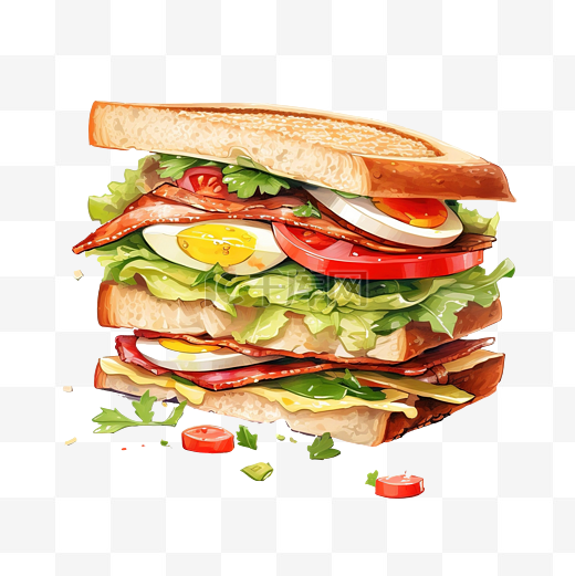 三明治街头食品数字插画图片