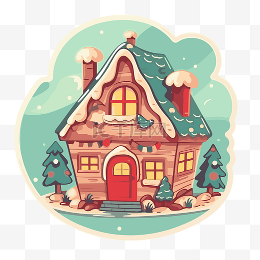 可爱的房子作为圣诞老人形状的贴纸剪贴画 向量图片