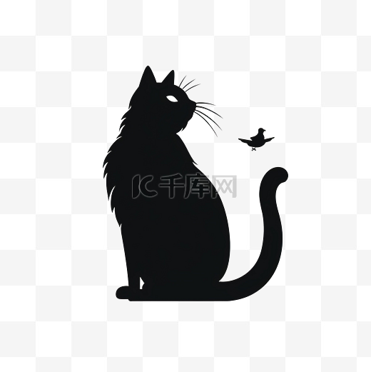 一只坐着的猫的矢量黑色剪影图片