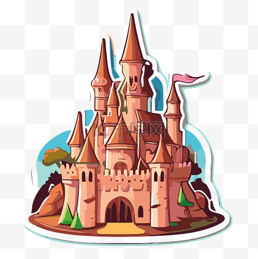 带有迪士尼电影中的城堡图像的贴纸 向量图片
