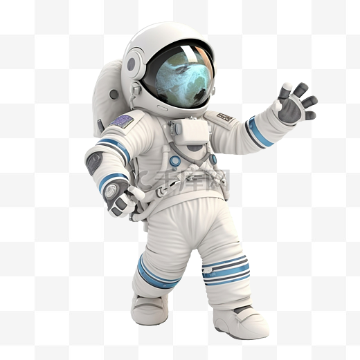 穿着宇航服和地球的微笑宇航员在他的手指上旋转地球 3D 插图 3D 渲染图片