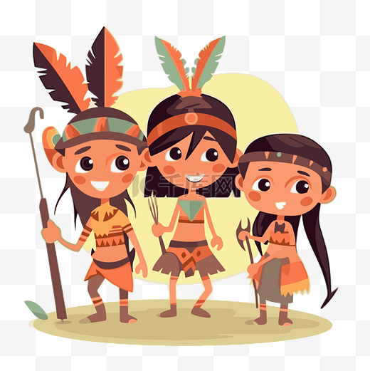 部落剪贴画土著人民代表部落印第安部落人物插画卡通 向量图片