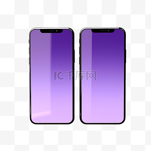 两个现代紫色手机样机 3d 渲染图片