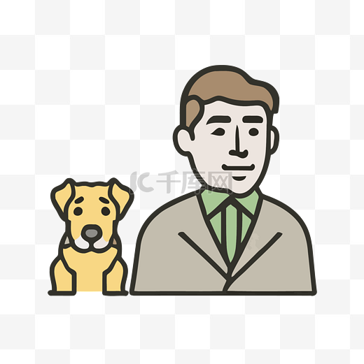 漫画中描绘了对狗友好的人抱着一只小黄狗 向量图片