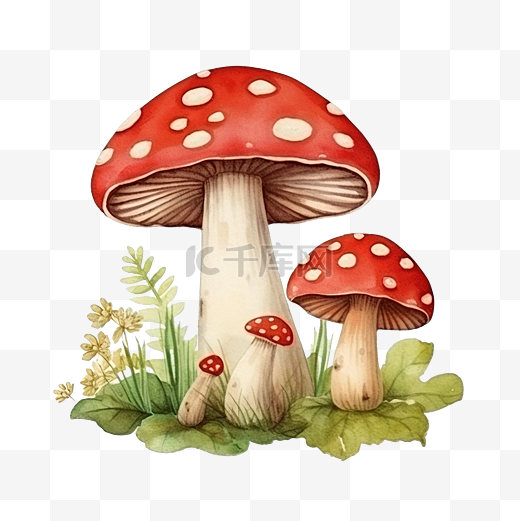 野生自然植物蘑菇水彩插画可爱卡通元素图片