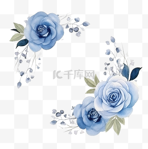 水彩蓝玫瑰花框插画图片