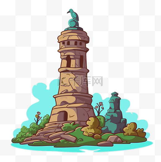 纪念碑剪贴画卡通图标的纪念碑与钟楼 向量图片