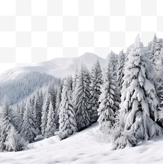山上被雪覆盖的圣诞树图片