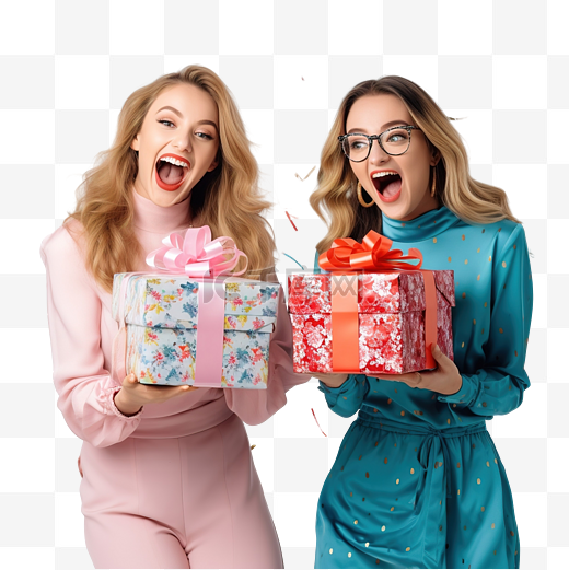 白人夫妇的女朋友在圣诞节和生日派对上收到大礼盒感到惊讶图片