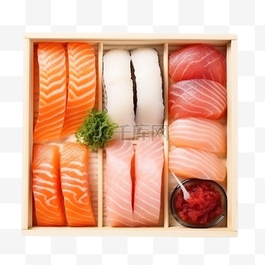 塑料盒或托盘容器中的生鱼片寿司图片