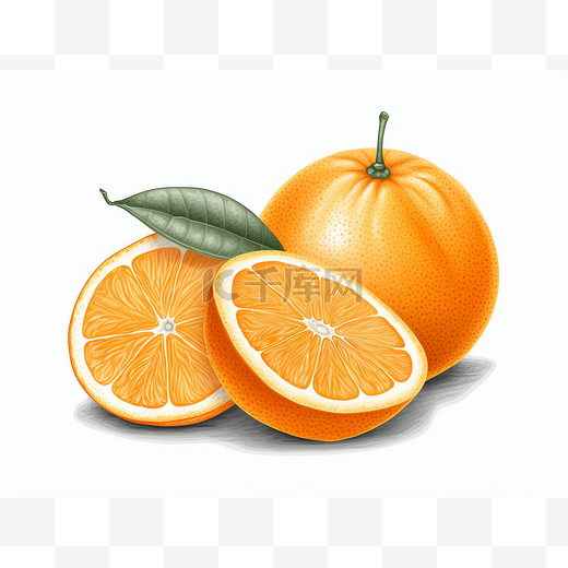 白色背景中带叶子的橘子图片