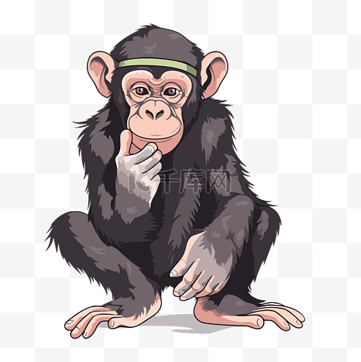 黑猩猩剪贴画可爱的黑猩猩思考在白色背景卡通片上摆出孤立的矢量图图片