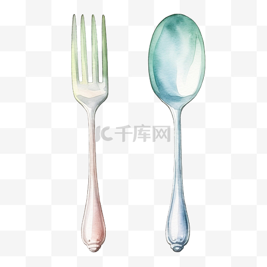 勺子叉子水彩图片