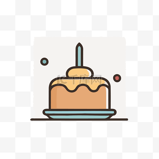 带蜡烛的盘子上的生日蛋糕图标 向量图片