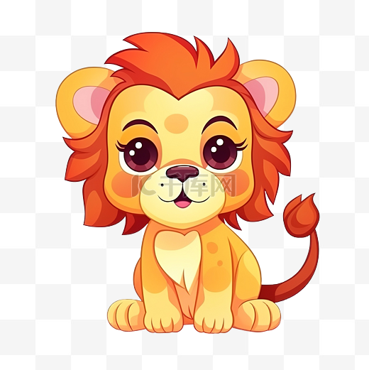 可爱的卡通动物人物剪贴画彩色狮子图片