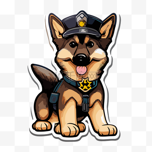 警察卡通德国牧羊犬小狗贴纸 向量图片
