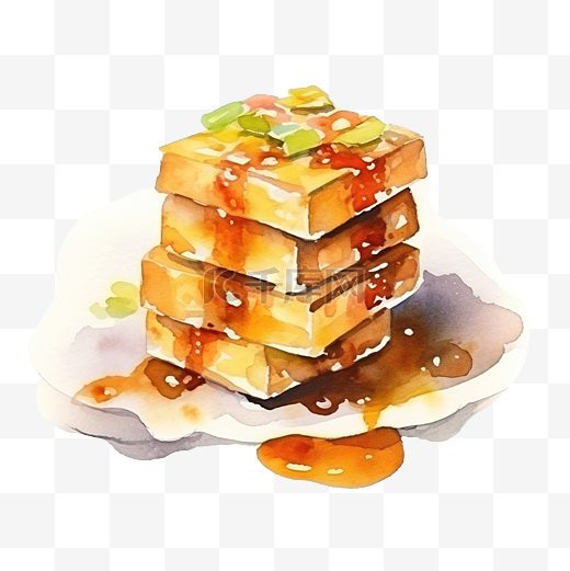 臭豆腐 chainese 菜肴美味的亚洲街头食品粗糙的油漆水彩图片
