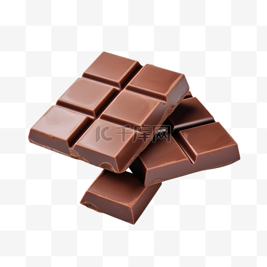 三块牛奶巧克力块两块牛奶巧克力隔离顶视图黑巧克力棒和立方体视图 3D 插图图片