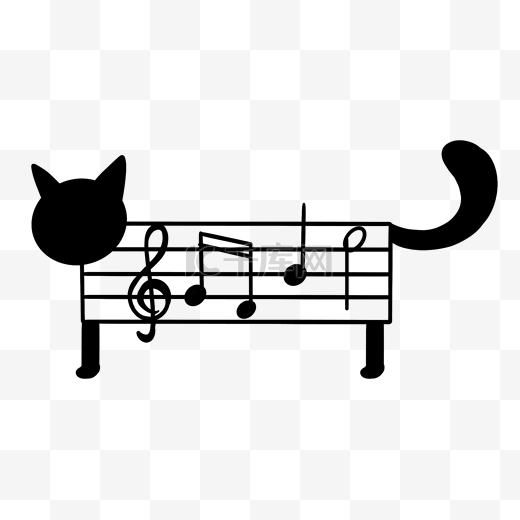 音乐猫咪创意线条五线谱图片