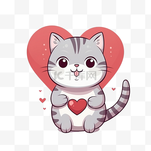 快乐的美国短毛猫握着又大又软的红心，就像我爱的那样，用卡通涂鸦表达良好的情绪图片