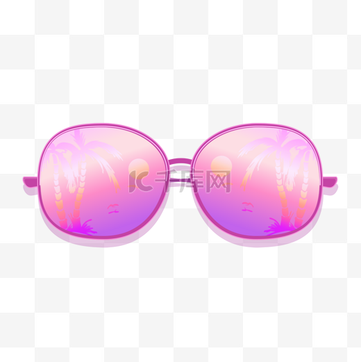 夏季棕榈树海滩剪影紫粉色太阳眼镜图片