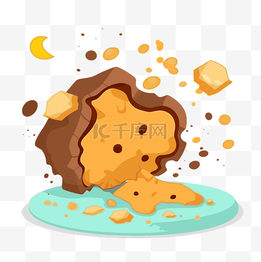 打破剪贴画巧克力芝士蛋糕与薯条或面包屑掉落卡通 向量图片