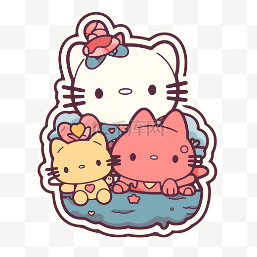 Hello Kitty 贴纸与两只小猫剪贴画 向量图片