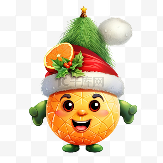 庆祝圣诞节的水果吉祥物卡通插画图片