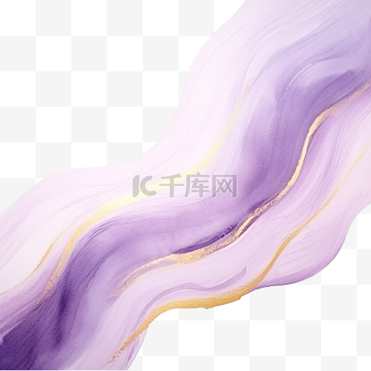 抽象浅紫色紫罗兰色柔和的水彩颜料染色背景与金线图片