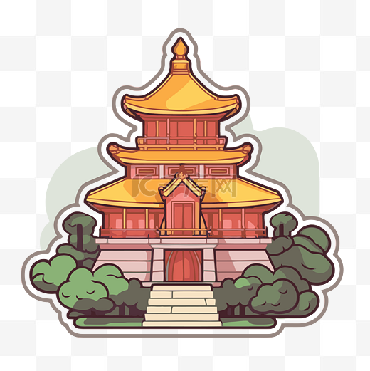 曼达潘华人寺庙金庙图标插画设计 向量图片