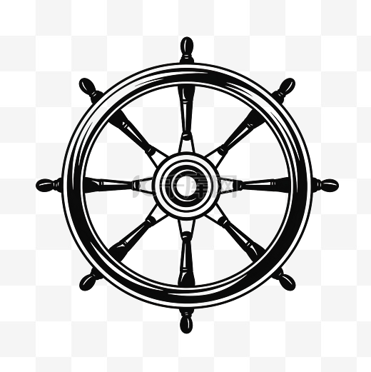 线条艺术中的舵方向盘简单的黑色车轮轮廓png插图图片
