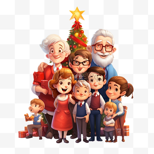 阿凡达祖父母和孙子围绕圣诞树图片