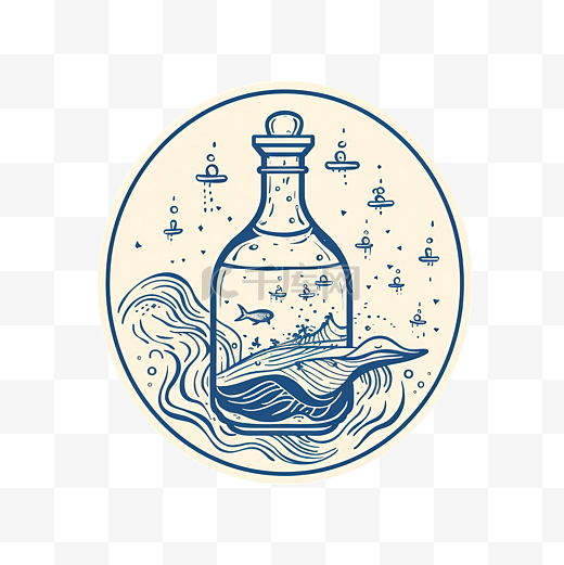 瓶中鲸鱼单线复古户外徽章设计图片