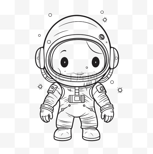 小学生涂色书 免费宇航员涂色页 学龄前幼儿园免费可打印儿童宇航员涂色页 向量图片