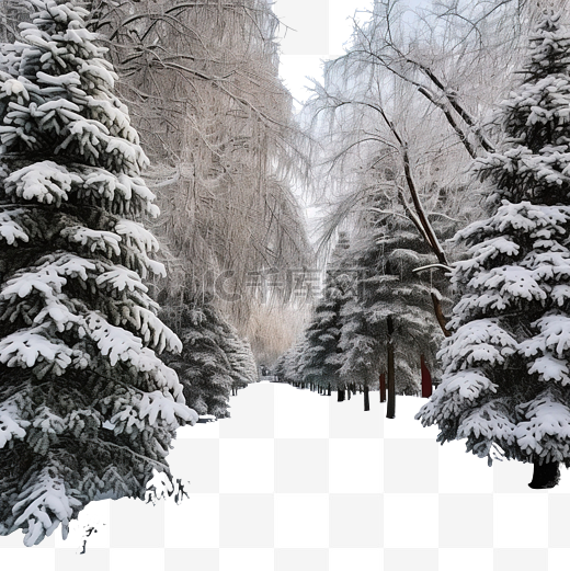 冬季公园里的绿色圣诞树被雪覆盖图片