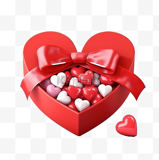 心形糖果盒 红色心形盒，带蝴蝶结，情人节那天的孤立插图图片