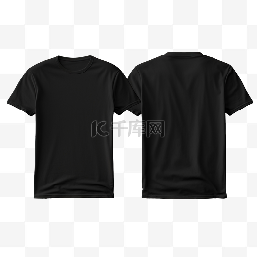 纯黑色 T 恤样机模板，带视图正面和背面生成 AI图片